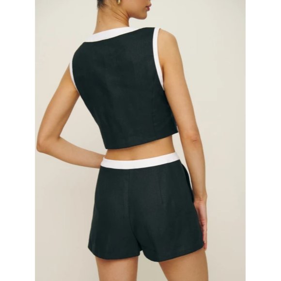 NWOT Reformation Roxy Linen Two Piece in Black Sleeveless Top Skort - Picture 3 of 5